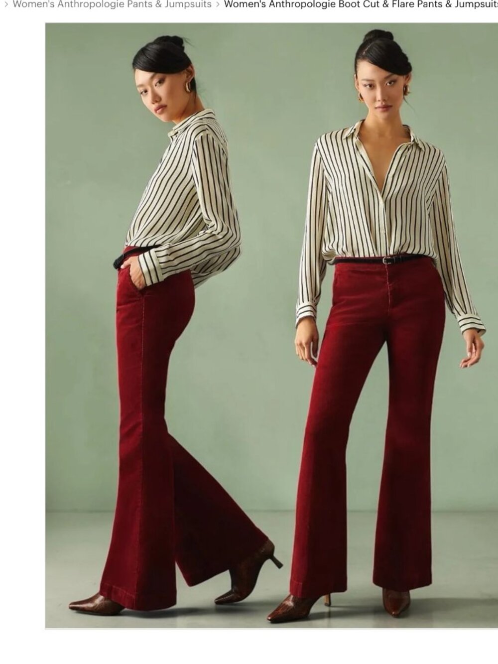 ANTHROPOLOGIE Women's Low Rise Burgundy Flare Boho Pants size 6